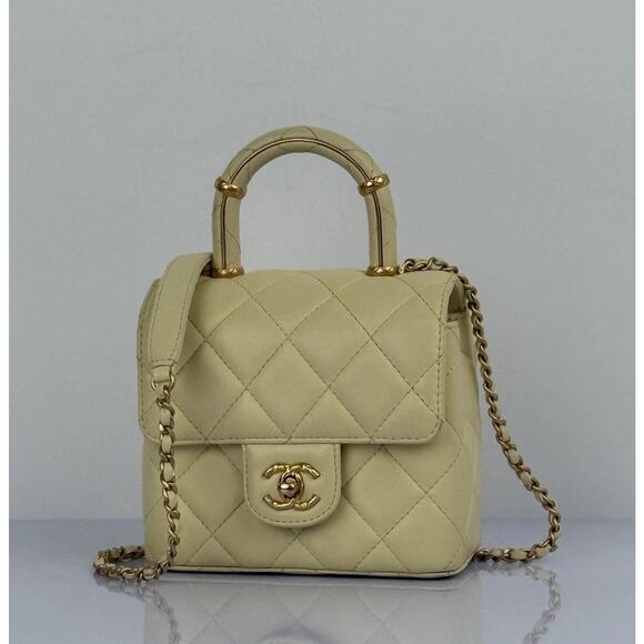 CHANEL Crush Quilted Leather Mini Top Handle Flap Bag in Yellow - Picture 1 of 16